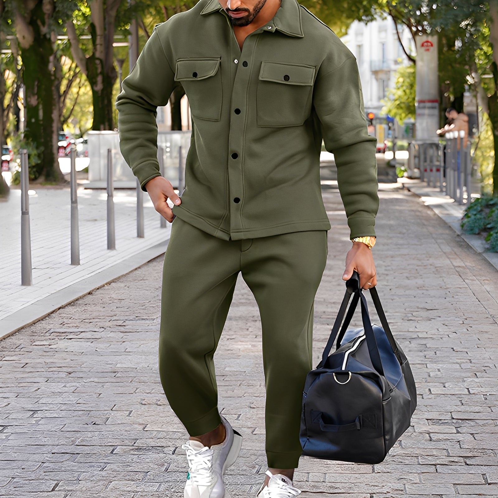 Kent - Set casual slim fit di camicia e pantaloni per uomo