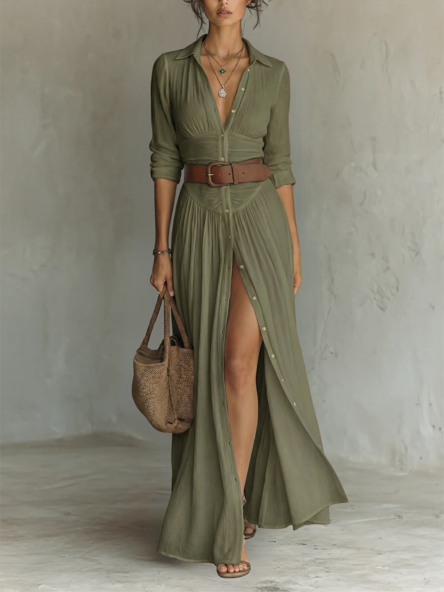 Amélia™ | Abito maxi elegante con colletto revers