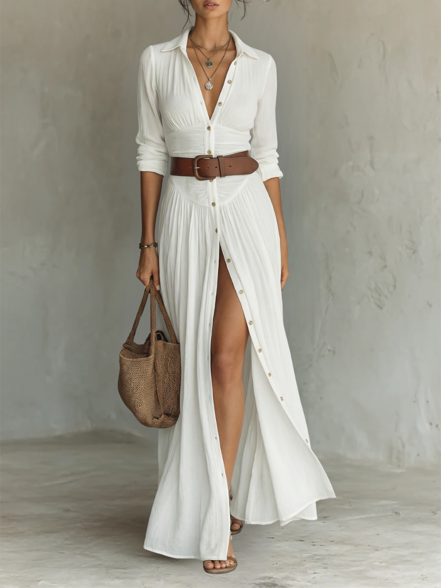 Amélia™ | Abito maxi elegante con colletto revers