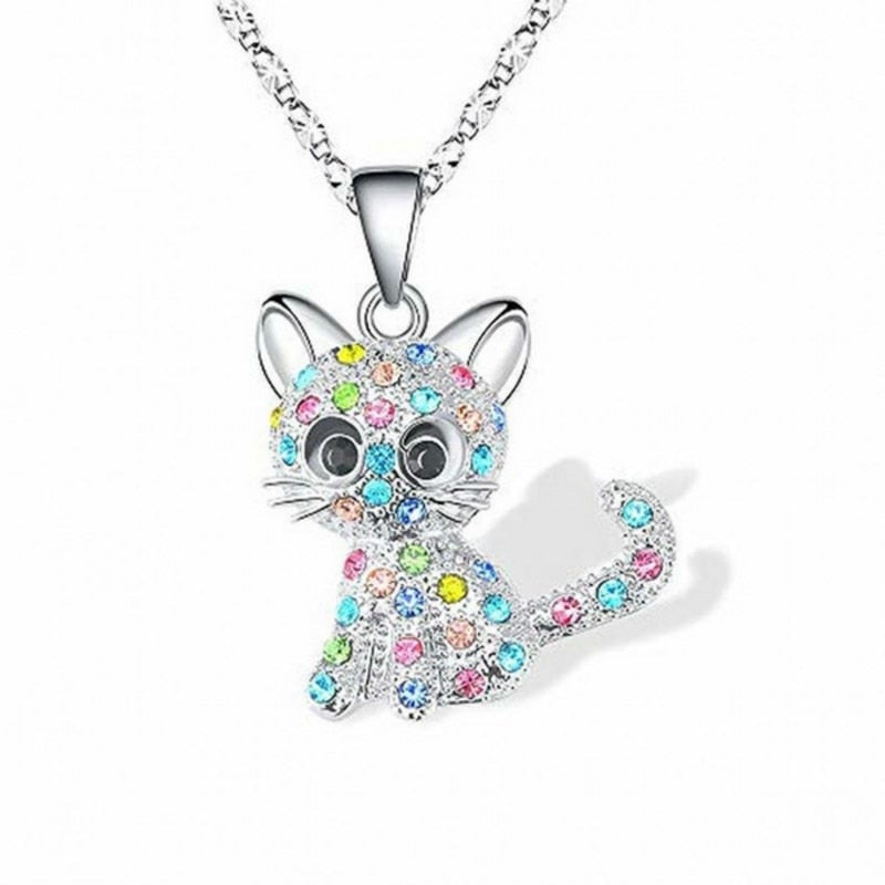 Collana con gattini argentati e zirconi colorati