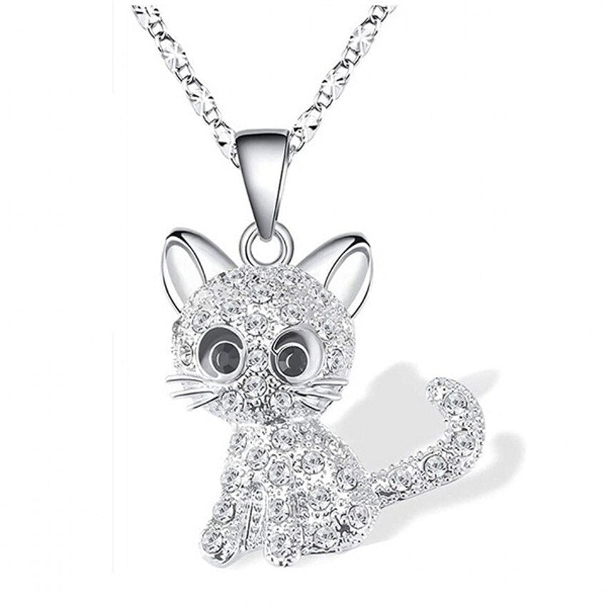 Collana con gattini argentati e zirconi colorati