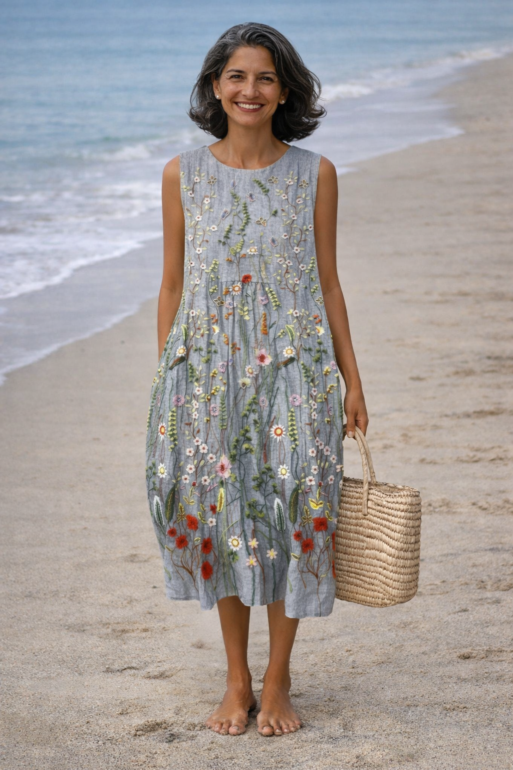 Cara | Vestito midi con fiori selvatici
