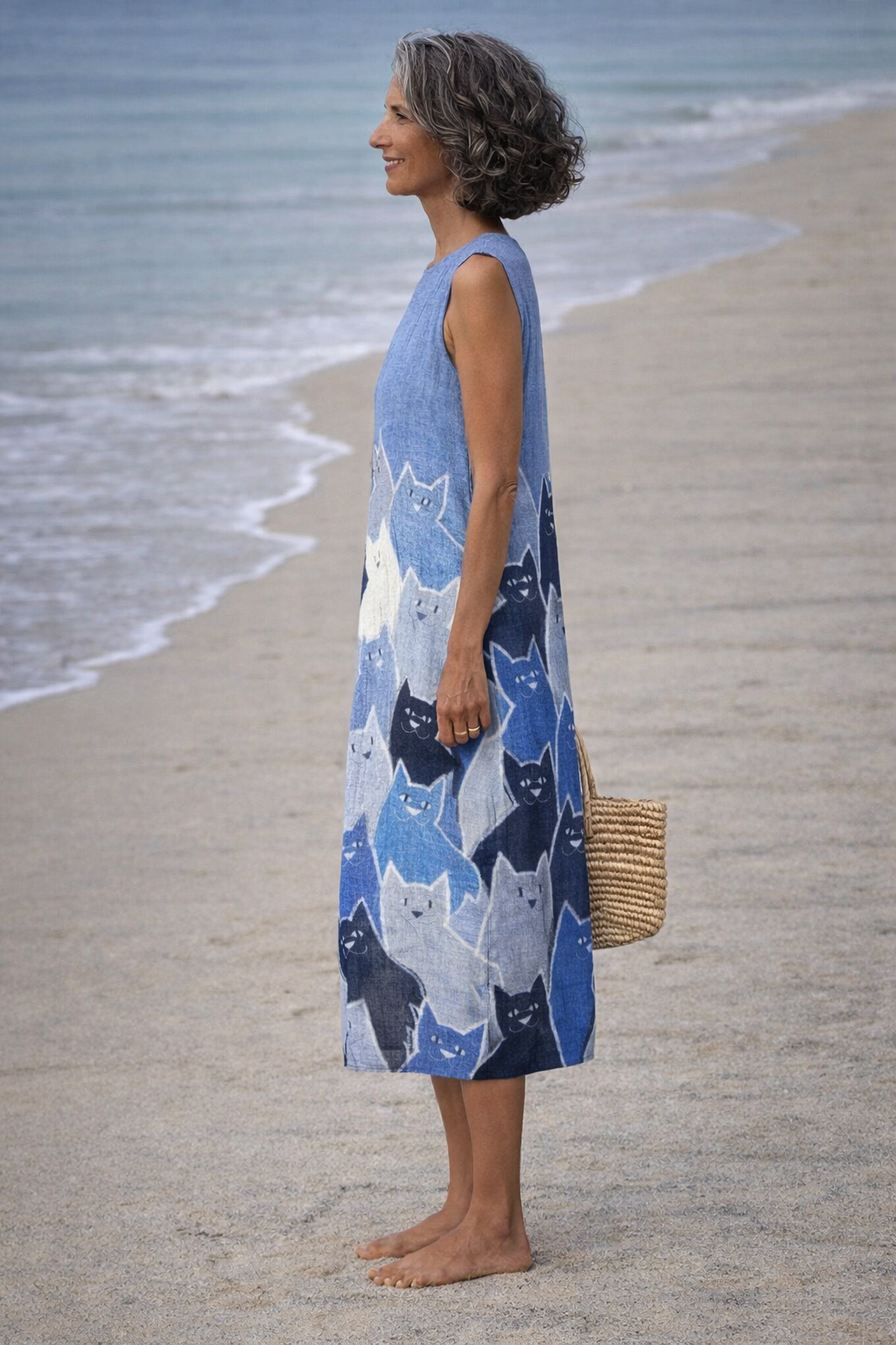 Avellana | Vestito midi con arte patchwork di gatti