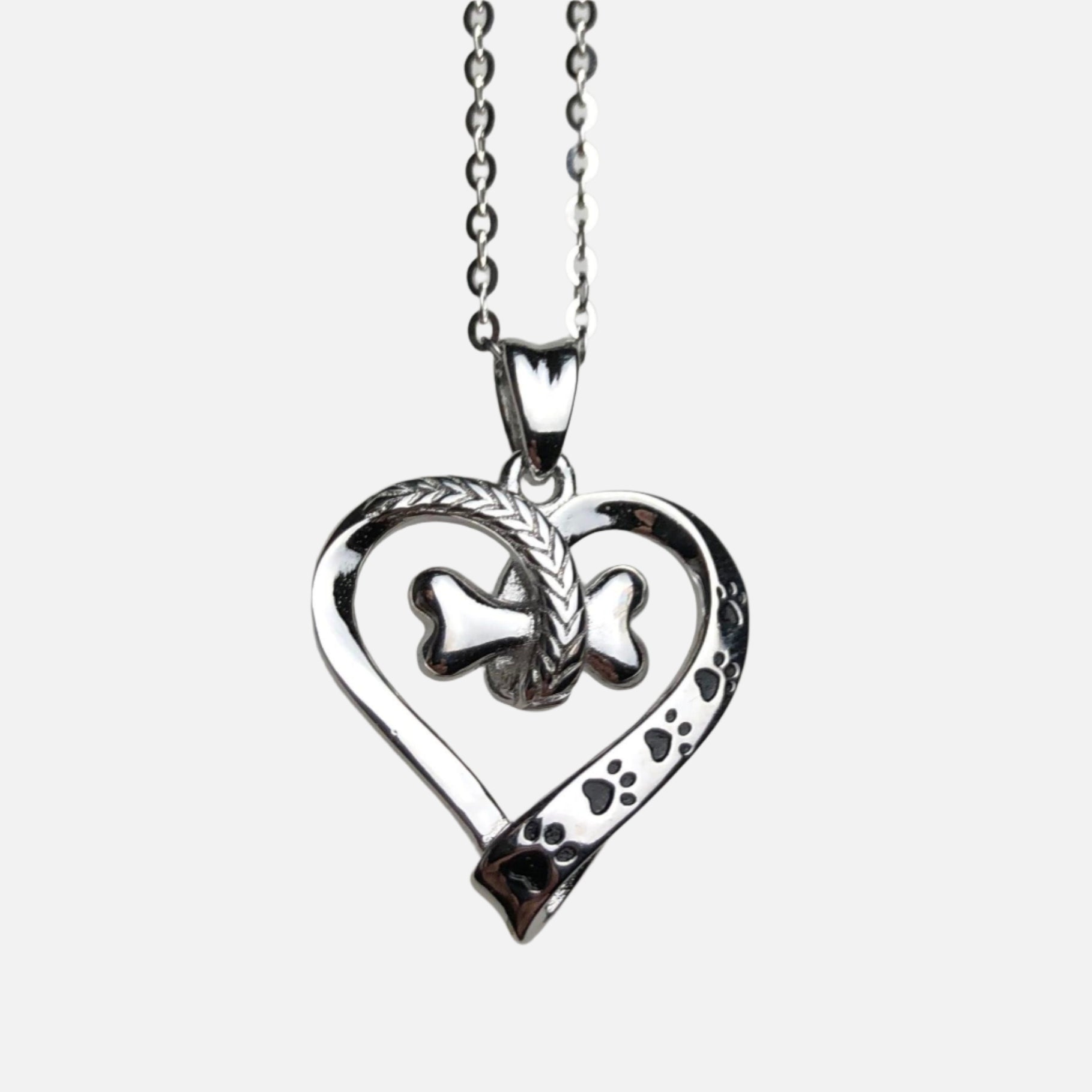 Collana con ciondolo a forma di zampa di cane e cuore in acciaio inossidabile