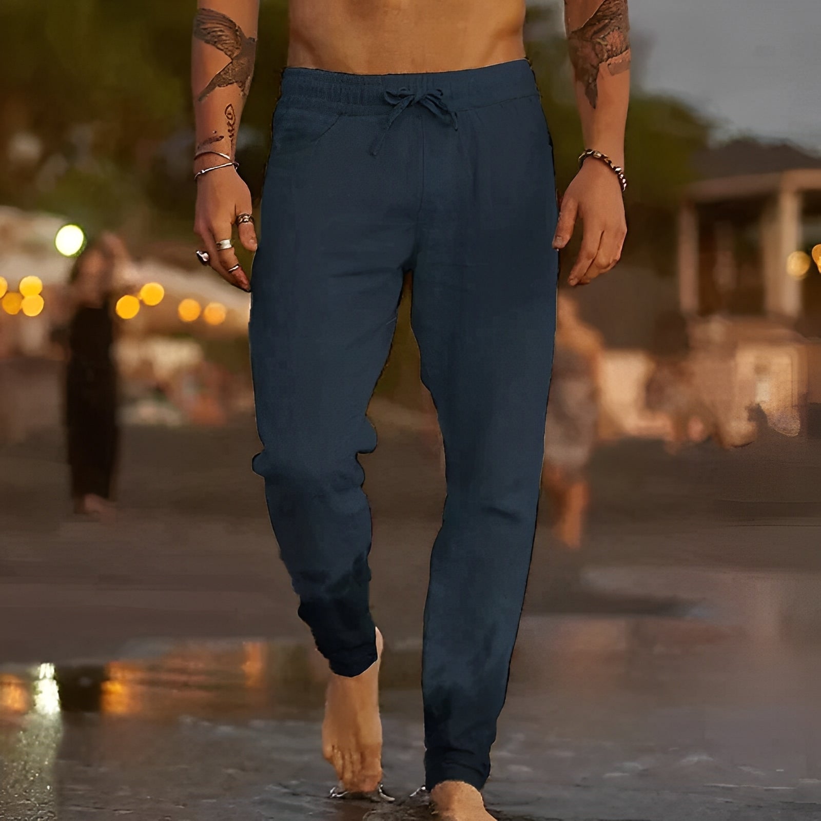Trafford - Pantaloni da spiaggia in lino casual per uomini