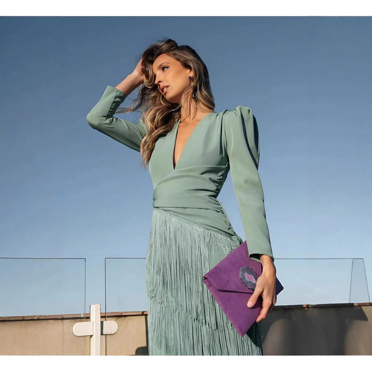 Ginevra™ | Abito elegante con frange e scollo a V
