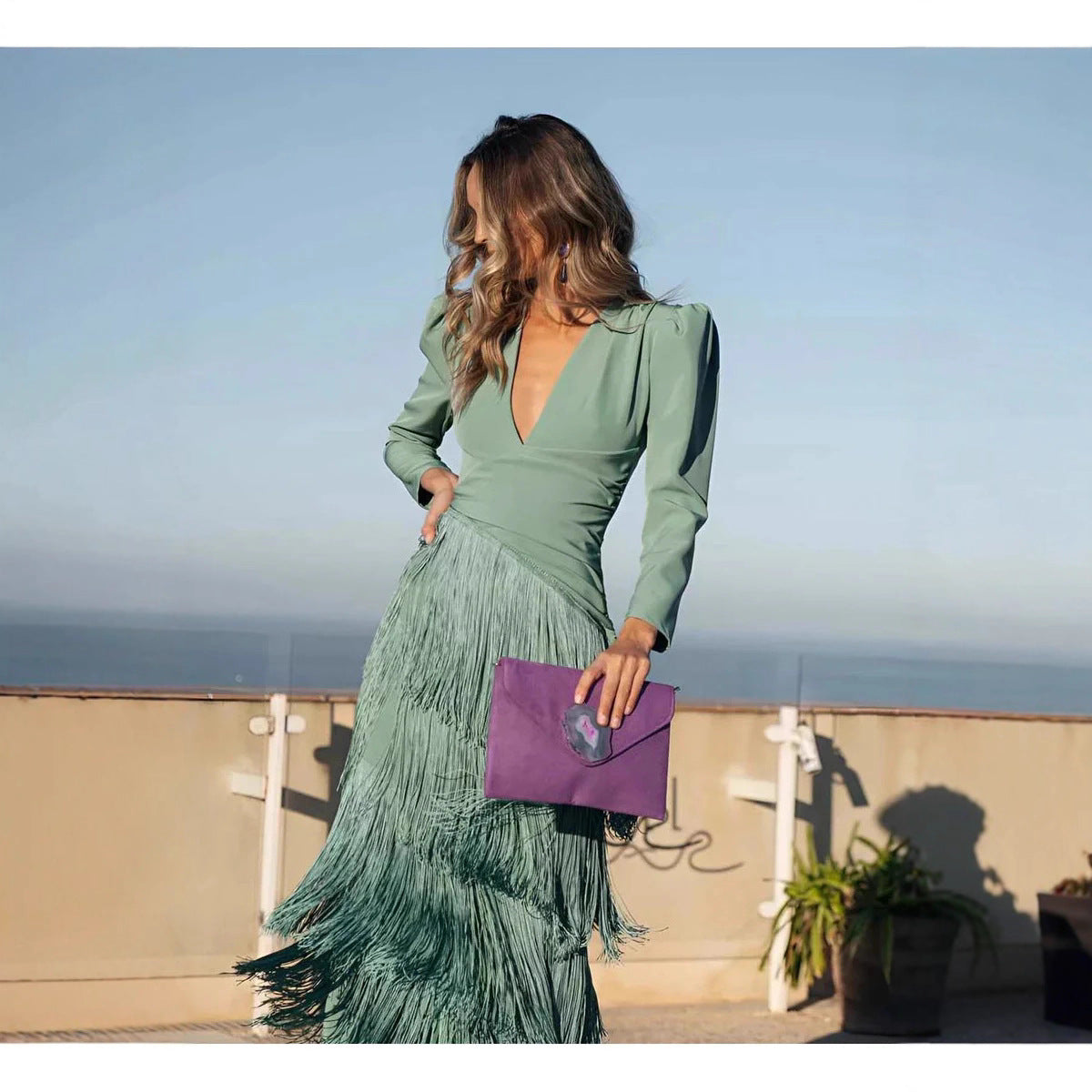 Ginevra™ | Abito elegante con frange e scollo a V