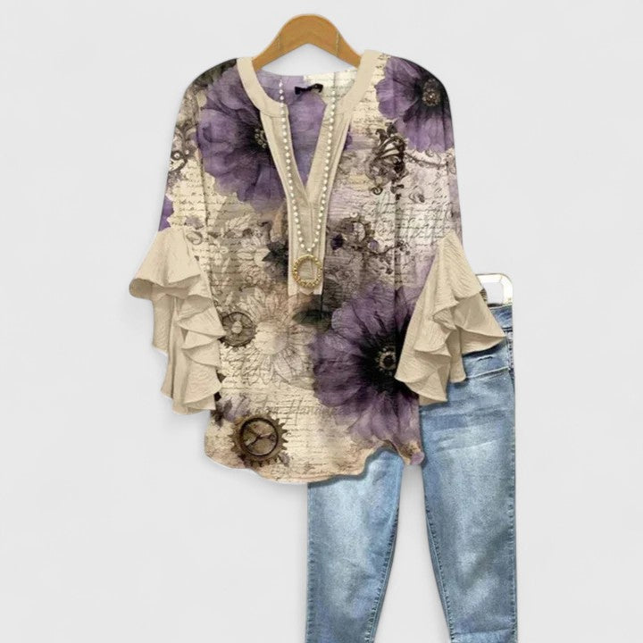 Aurelia™ | Blusa con maniche a volant e stampa artistica
