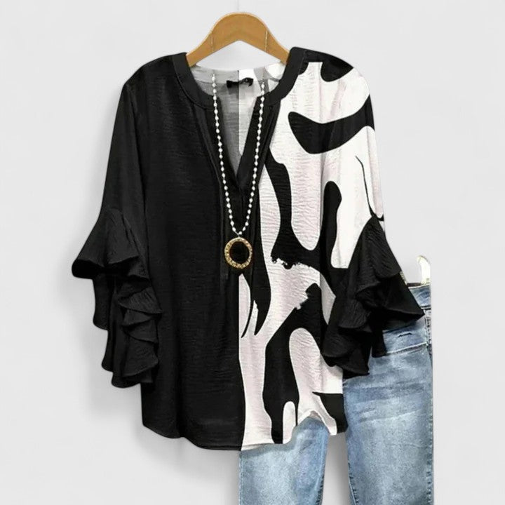 Aurelia™ | Blusa con maniche a volant e stampa artistica