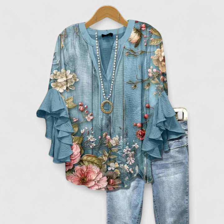 Aurelia™ | Blusa con maniche a volant e stampa artistica