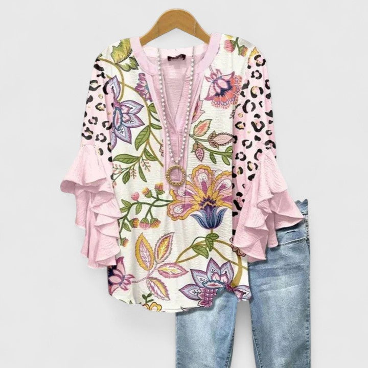 Aurelia™ | Blusa con maniche a volant e stampa artistica