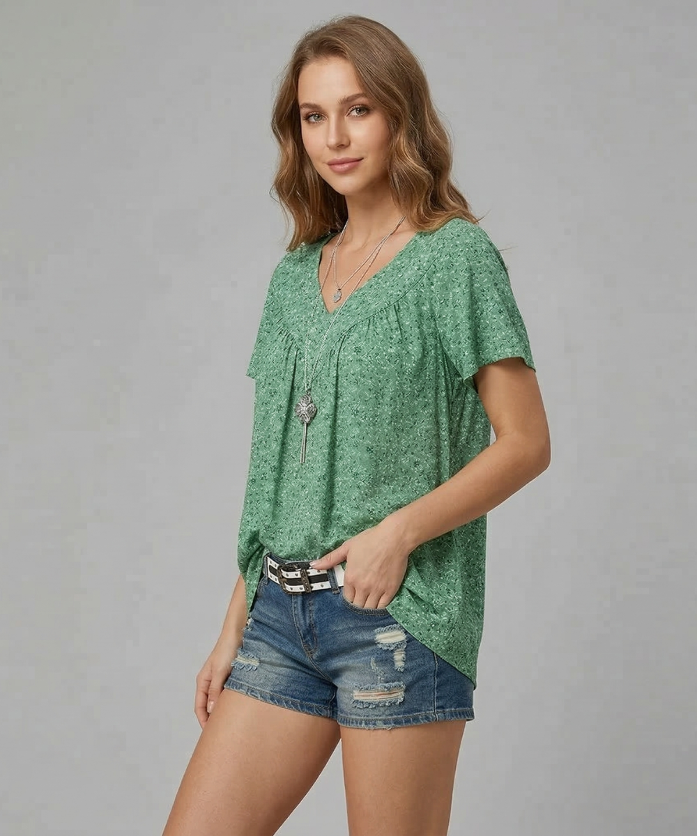 Flora™ | T-shirt con Scollo a V Floreale