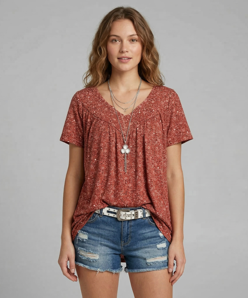 Flora™ | T-shirt con Scollo a V Floreale
