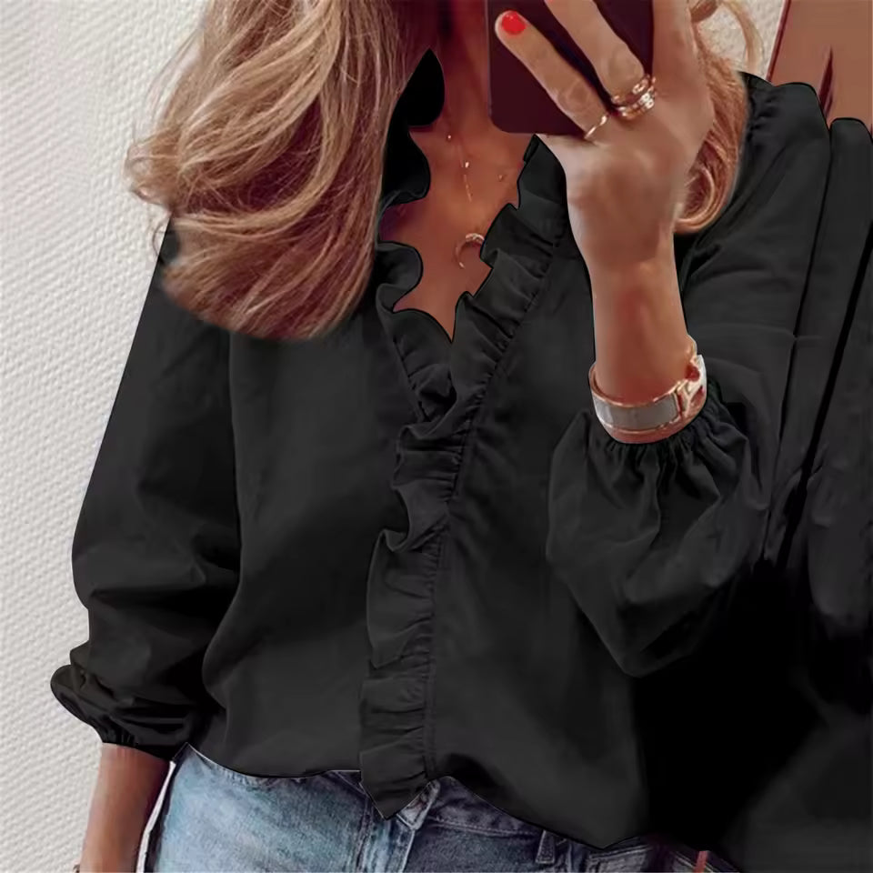 Valeria™ | Blusa con scollo a V e volant delicati