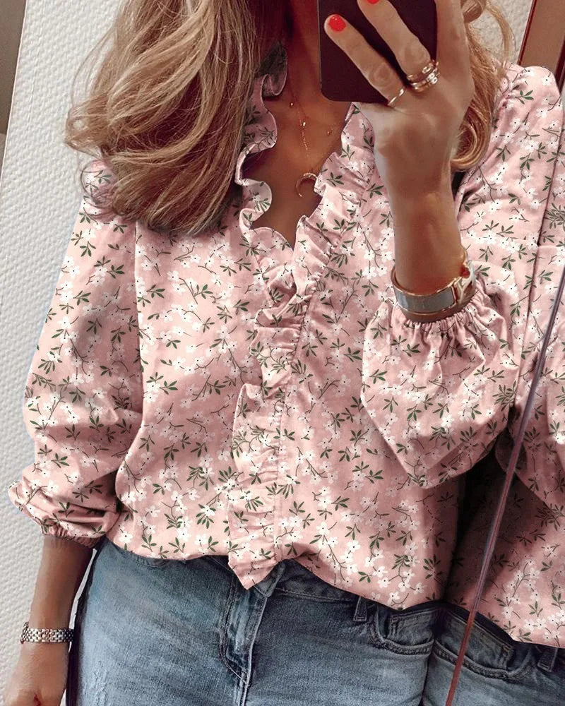 Valeria™ | Blusa con scollo a V e volant delicati