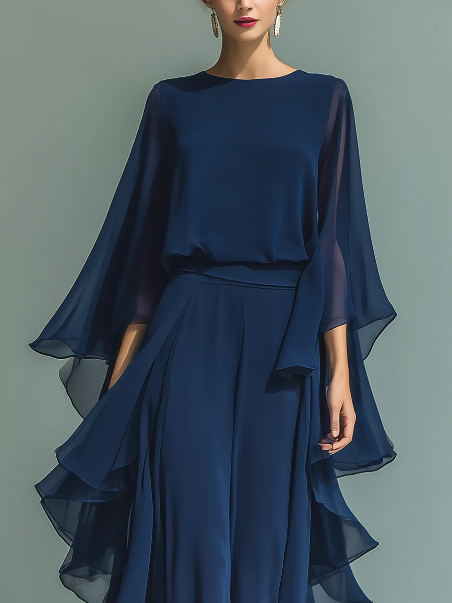Aurora™ | Completo Elegante in Chiffon con Balze