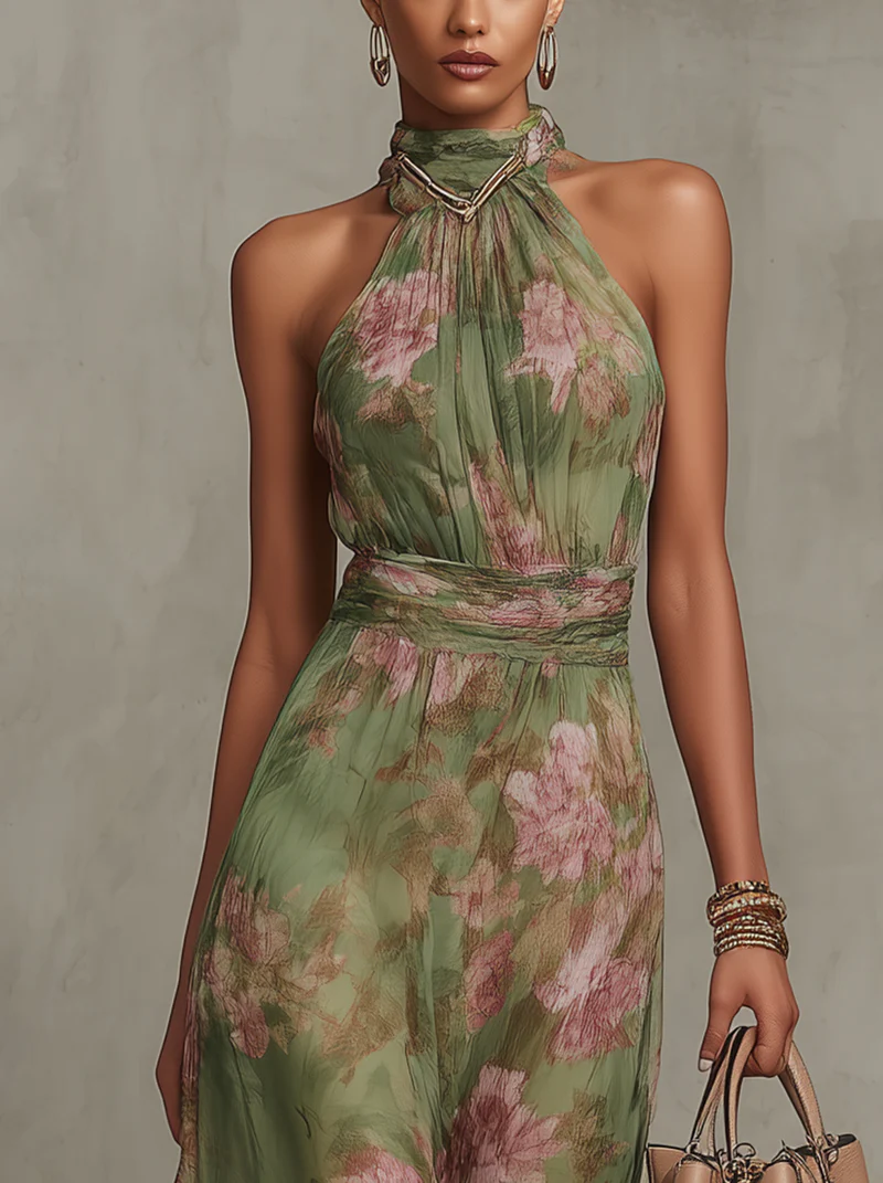 Livia™ | Abito Maxi Floreale con Scollo Halter