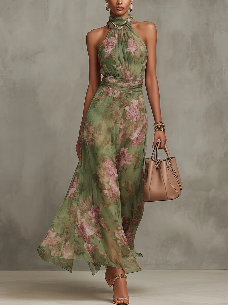 Livia™ | Abito Maxi Floreale con Scollo Halter