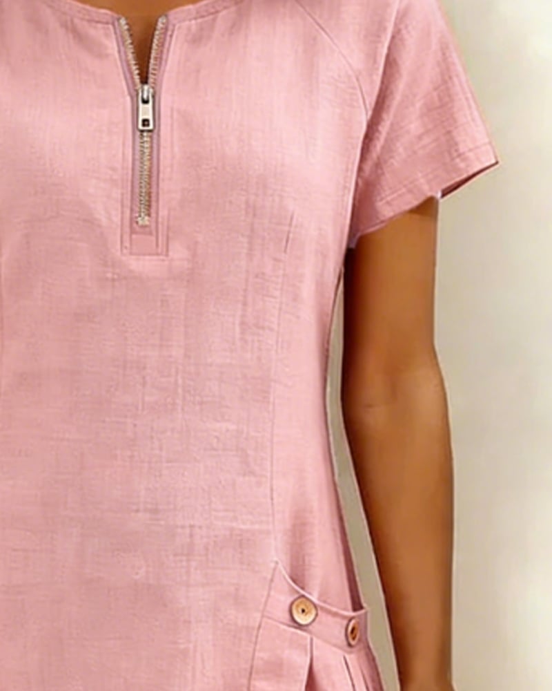 Solea™ | Abito in Cotone e Lino con Zip e Tasche