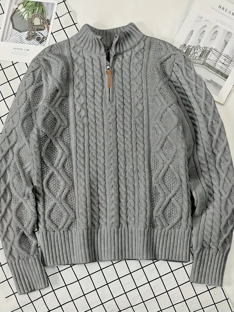 Maglione Elias Premium in Maglia a Treccia con Mezzo Zip