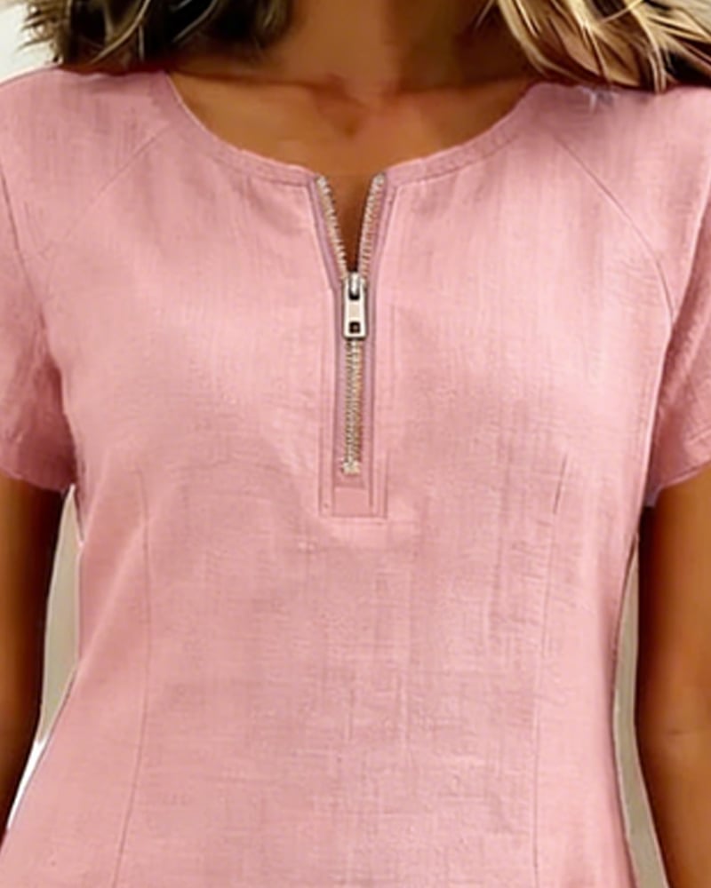 Solea™ | Abito in Cotone e Lino con Zip e Tasche
