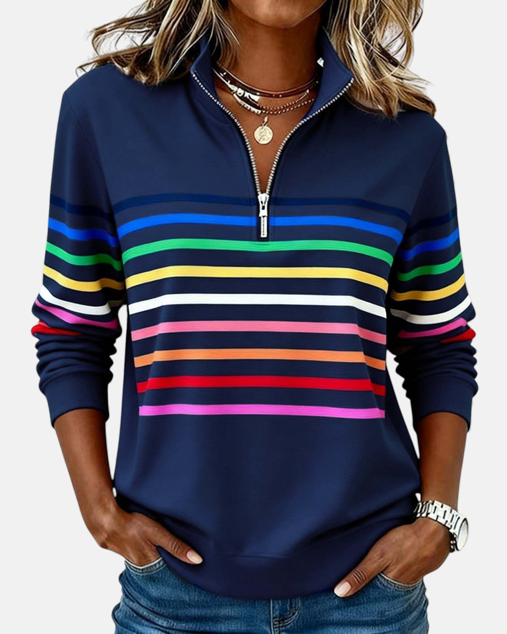 ARIELLA™|FELPA A RIGHE ZIP
