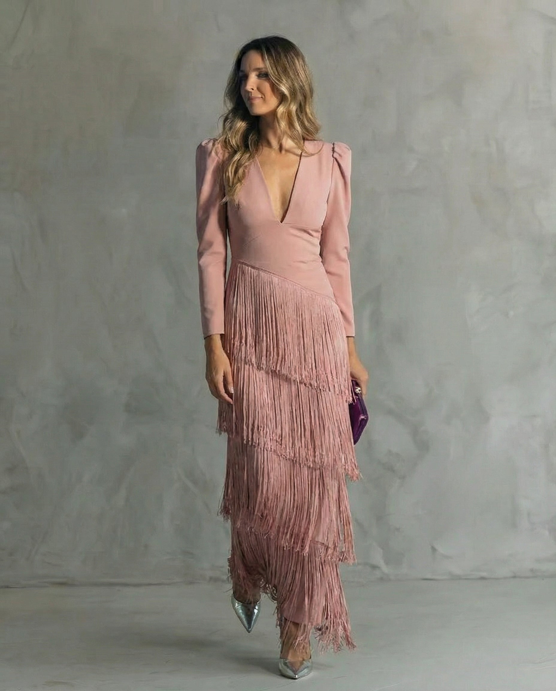 Clara™ | Abito midi elegante con maniche a frange