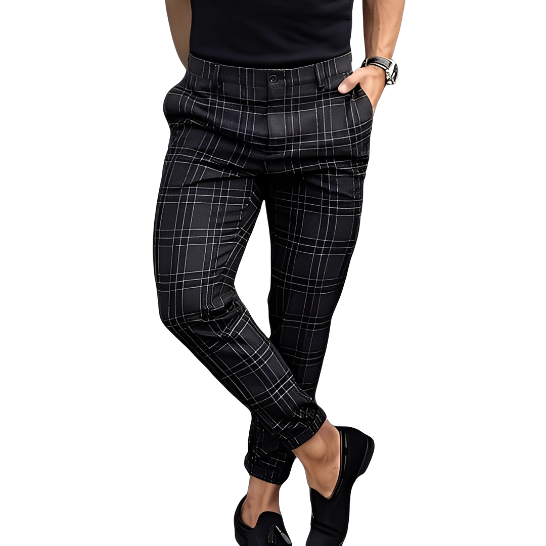 Deacon - Pantaloni Slim-Fit Casual con Motivo a Quadri per Uomini