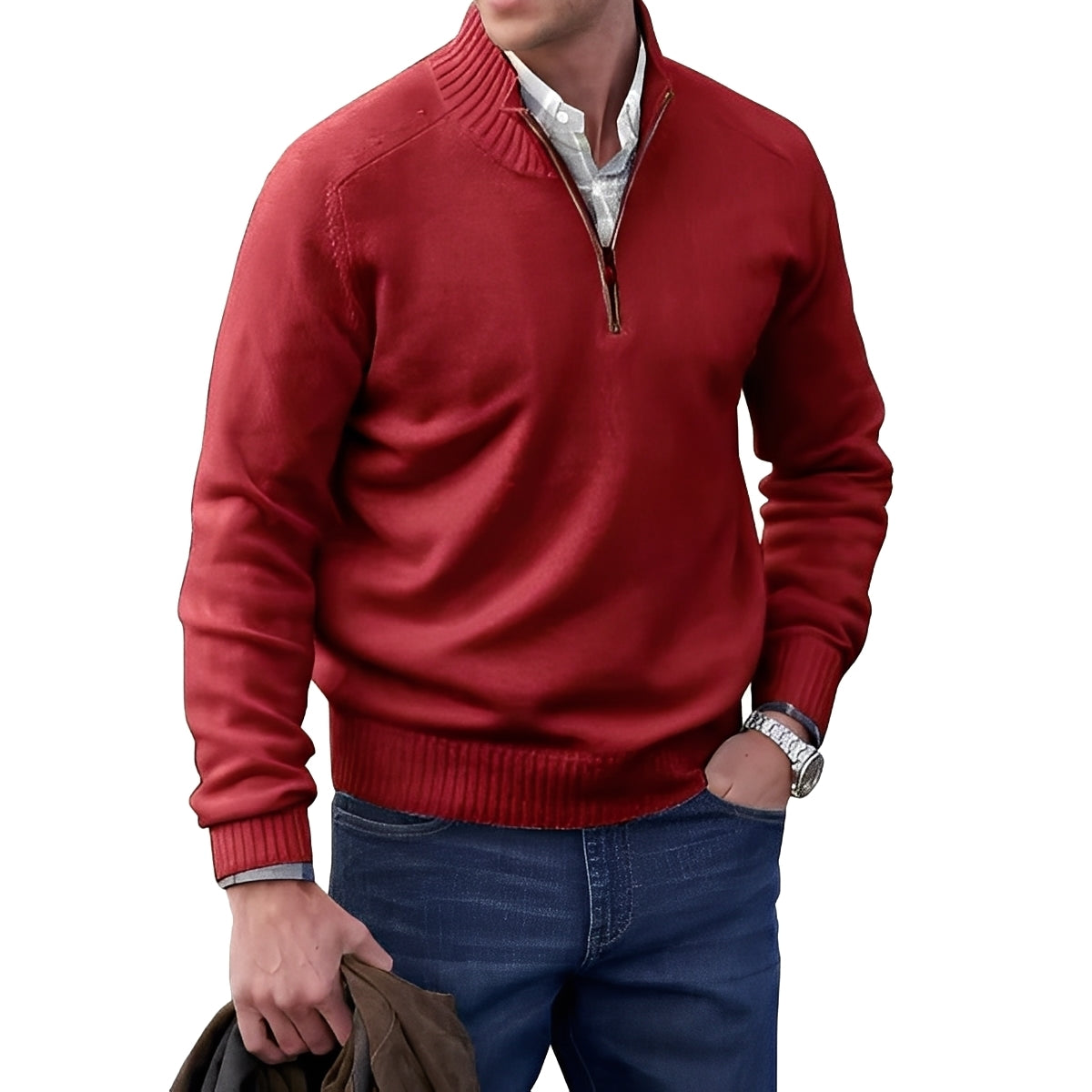 Merrill - Maglione in lana casual con zip per uomo