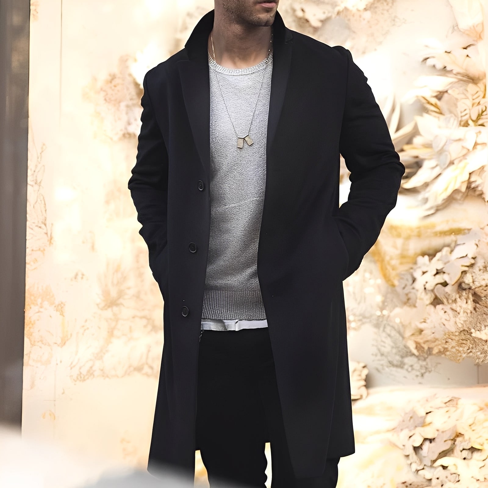 Landen - Elegante trench coat con colletto a revers per uomo