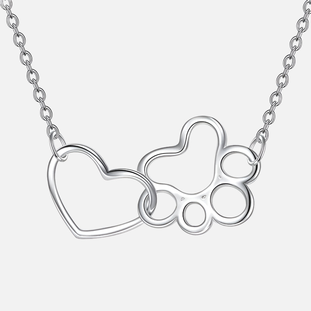Collana con impronta di zampa in argento sterling – Pendente con cristallo a forma di cuore